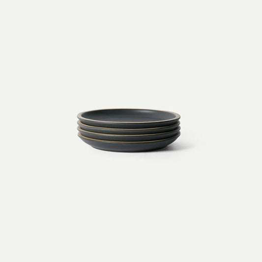 Medium Plates Set of 4, 8.5 Inch Ceramic Pottery Salad Plates - Microwave, Oven and Dishwasher Safe - Liquorice