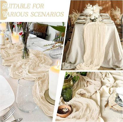 3 Pack Ivory Cheesecloth Table Runner 17X108 Inch Semi Sheer Boho Gauze Cheese Cloth Fabric Table Runners Table Decor for Wedding Party Baby Shower Birthday Home Decor Garden Farmhouse