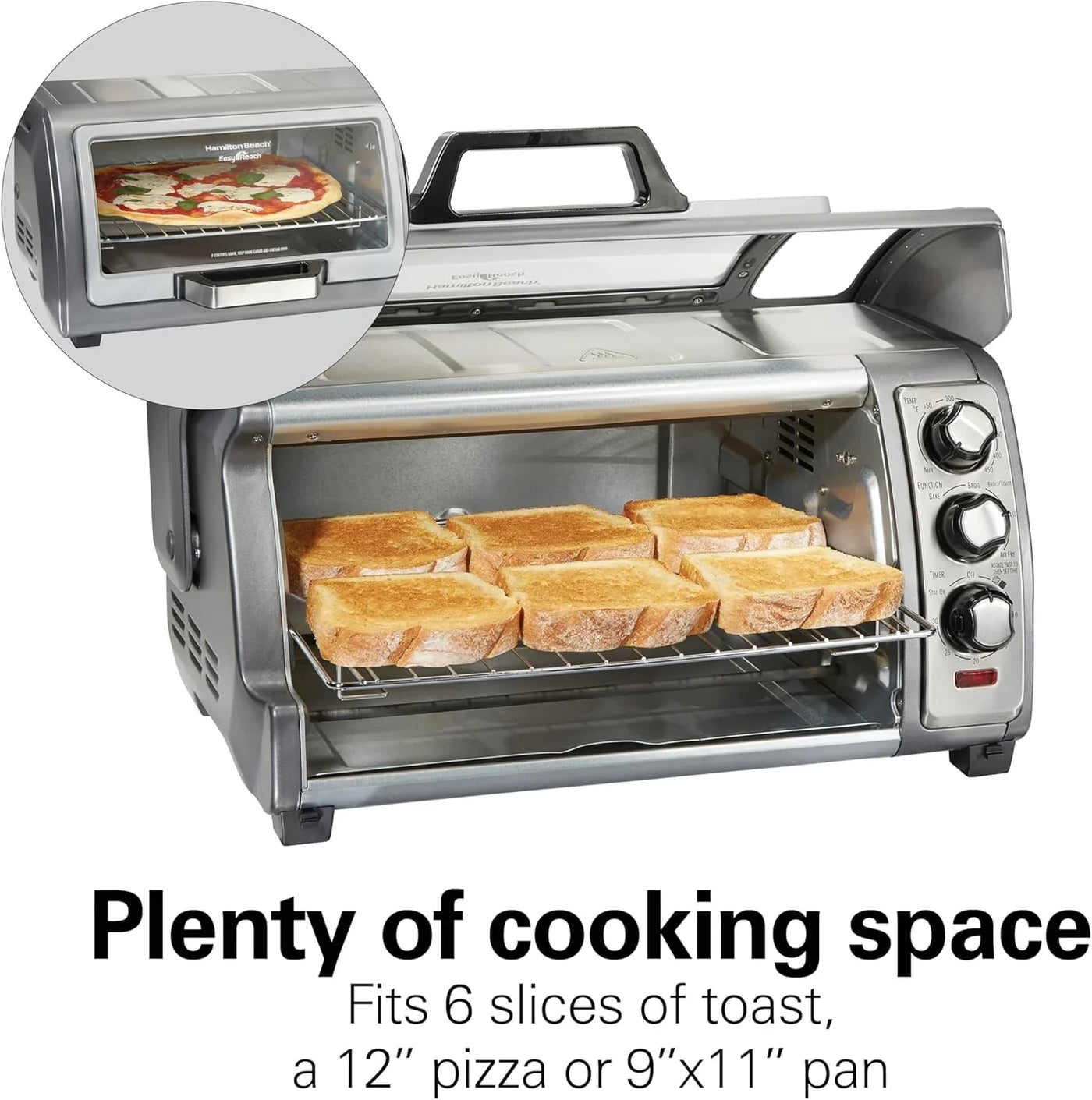 Air Fryer Toaster Oven Combo with Large Capacity, Fits 6 Slices or 12” Pizza, 4 Cooking Functions for Convection, Bake, Broil, Roll-Top Door, Easy Reach Sure-Crisp, Stainless Steel