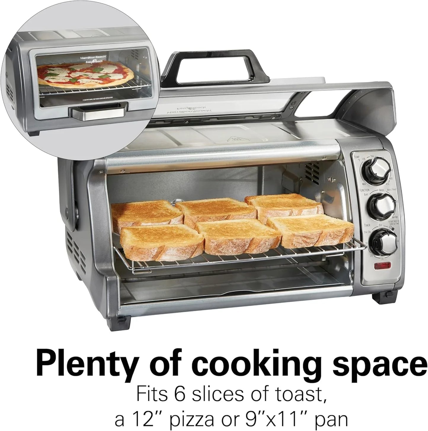 Air Fryer Toaster Oven Combo with Large Capacity, Fits 6 Slices or 12” Pizza, 4 Cooking Functions for Convection, Bake, Broil, Roll-Top Door, Easy Reach Sure-Crisp, Stainless Steel