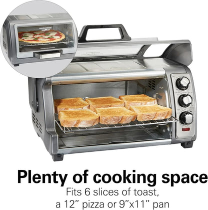 Air Fryer Toaster Oven Combo with Large Capacity, Fits 6 Slices or 12” Pizza, 4 Cooking Functions for Convection, Bake, Broil, Roll-Top Door, Easy Reach Sure-Crisp, Stainless Steel
