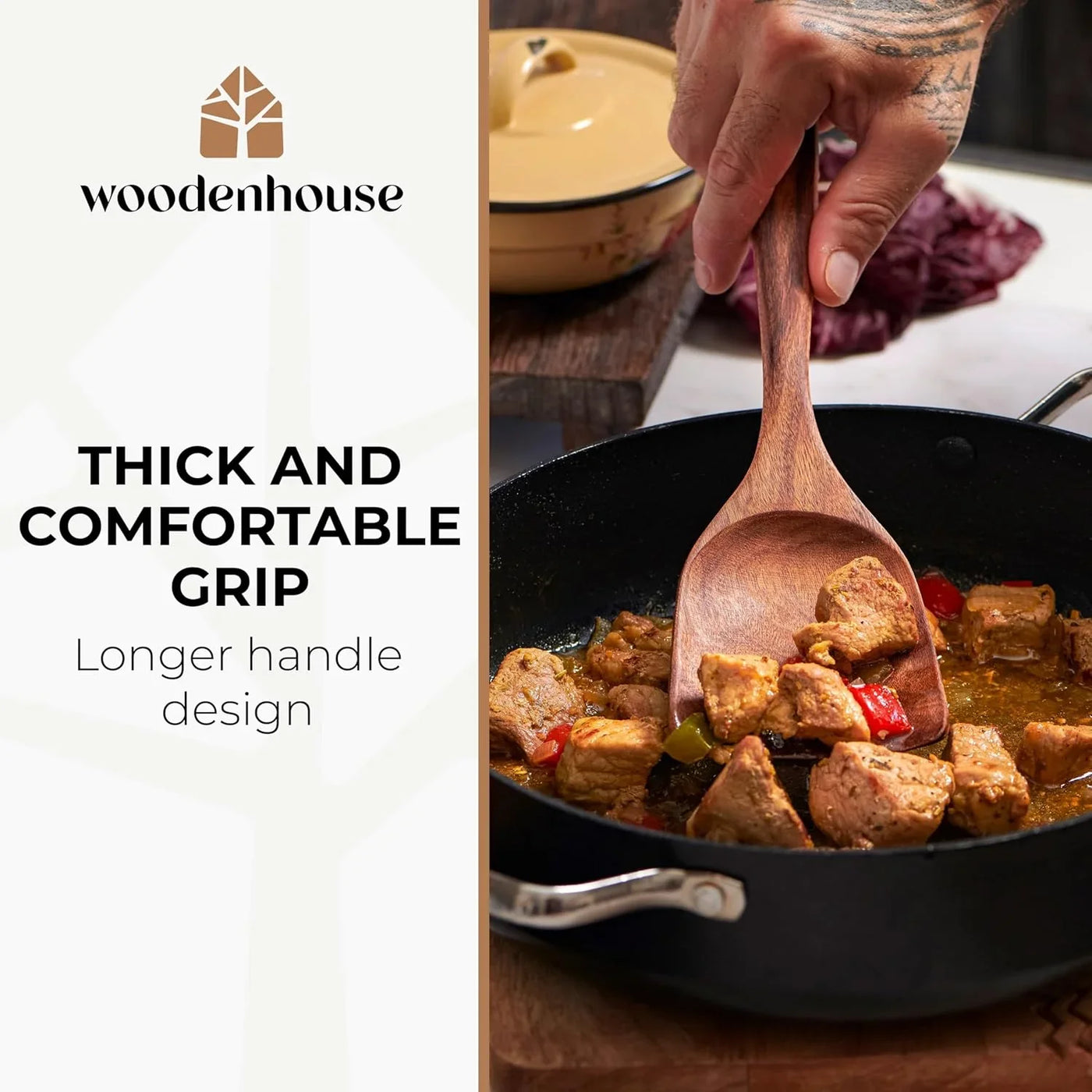 Wooden Spoons for Cooking 13 Pcs – Sturdy & Easy to Clean, Natural Teak Wooden Utensil Set – Non-Scratch Wood Kitchen Utensils Set with Spatula, Ladle, Spoons, Tongs, Whisk, Holder, Spoon Rest & Hooks