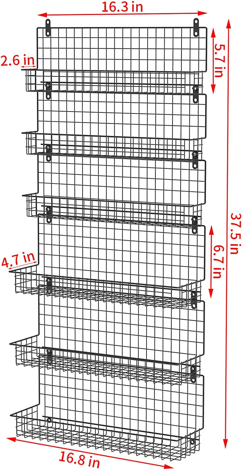 6-Tier Spice Rack Organizer with Door Hook, Wall Mounted & over the Door Spice Racks for Kitchen Pantry Door Cabinet, Two Size, Large Capacity, Black