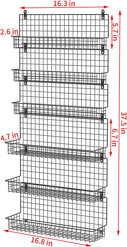 6-Tier Spice Rack Organizer with Door Hook, Wall Mounted & over the Door Spice Racks for Kitchen Pantry Door Cabinet, Two Size, Large Capacity, Black