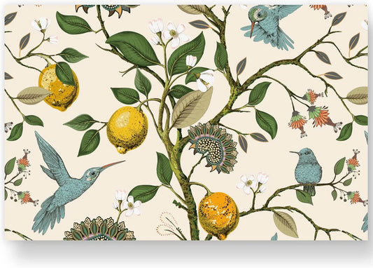50 Pack Blue Bird Paper Place Mats Fresh Lemon Tree Disposable Placemat 11 X 17 Inch Vintage Decorative Paper Table Mats for Dinner Table Setting Wedding Birthday Party Supplies