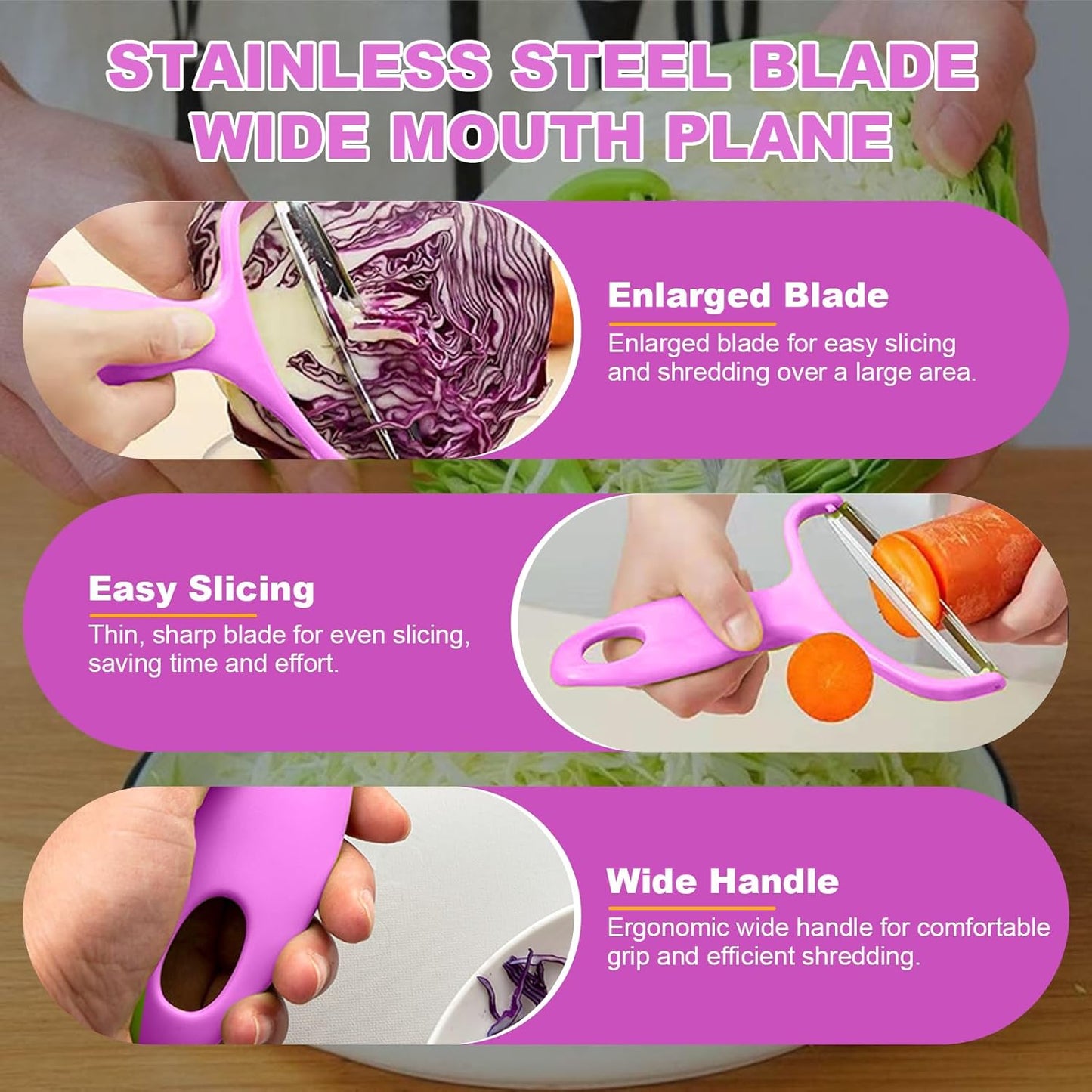 Cabbage Peeler and Shredder with Non-Slip Handle,Julienne for Vegetable Peeling, Kitchen(Pink)