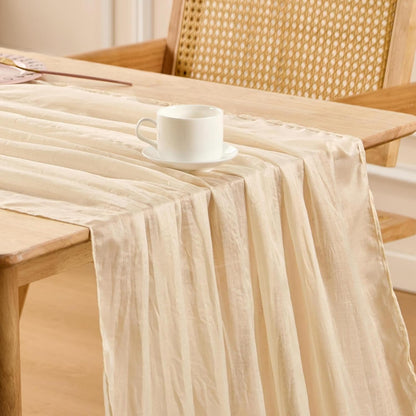 3 Pack Beige Spring Table Runner Boho Cheesecloth Table Runners Bulk 10 Ft Crinkled Gauze Sheer Mother'S Day Table Centerpieces for Wedding Ceremony Anniversary Bridal Baby Shower Banquet