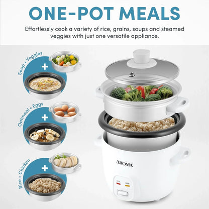 ® Rice Cooker, 2-Cup (Uncooked) / 4-Cup (Cooked), Steamer, Grain Cooker, Soup Maker, Oatmeal Cooker, Auto Keep Warm, 1 Qt, White, ARC-302-1NG