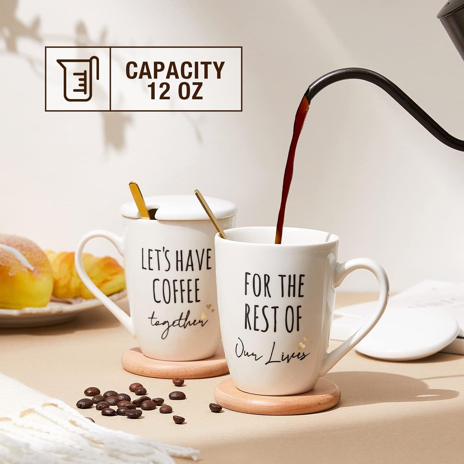 Ceramic Engagement Gifts for Couples Newly Engaged Unique Coffee Mugs Set of 2, 12 Oz| Bachelorette Bridal Shower Gift for Bride, Anniversary Wedding Gifts for Couple Housewarming Gift Ideas