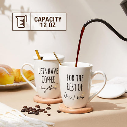 Ceramic Engagement Gifts for Couples Newly Engaged Unique Coffee Mugs Set of 2, 12 Oz| Bachelorette Bridal Shower Gift for Bride, Anniversary Wedding Gifts for Couple Housewarming Gift Ideas