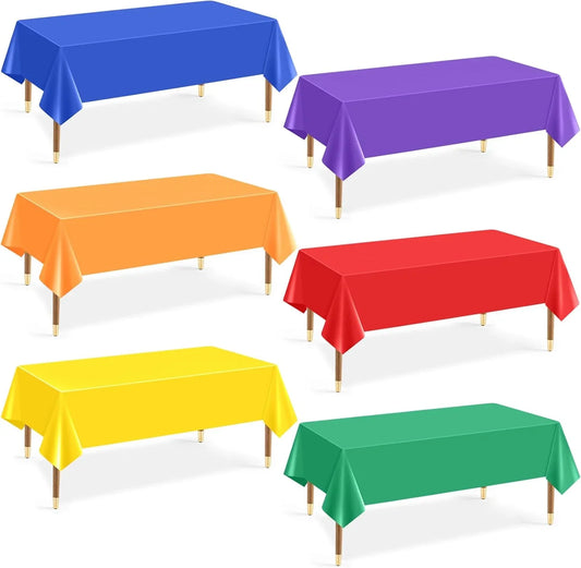 6Pcs Plastic Table Cloth Disposable, Assorted Color Rainbow Tablecloth Colorful Neon Rectangle Bulk Solid Table Cover for Birthday Wedding Graduation Picnic Home Party Decorations（54X72 Inch）