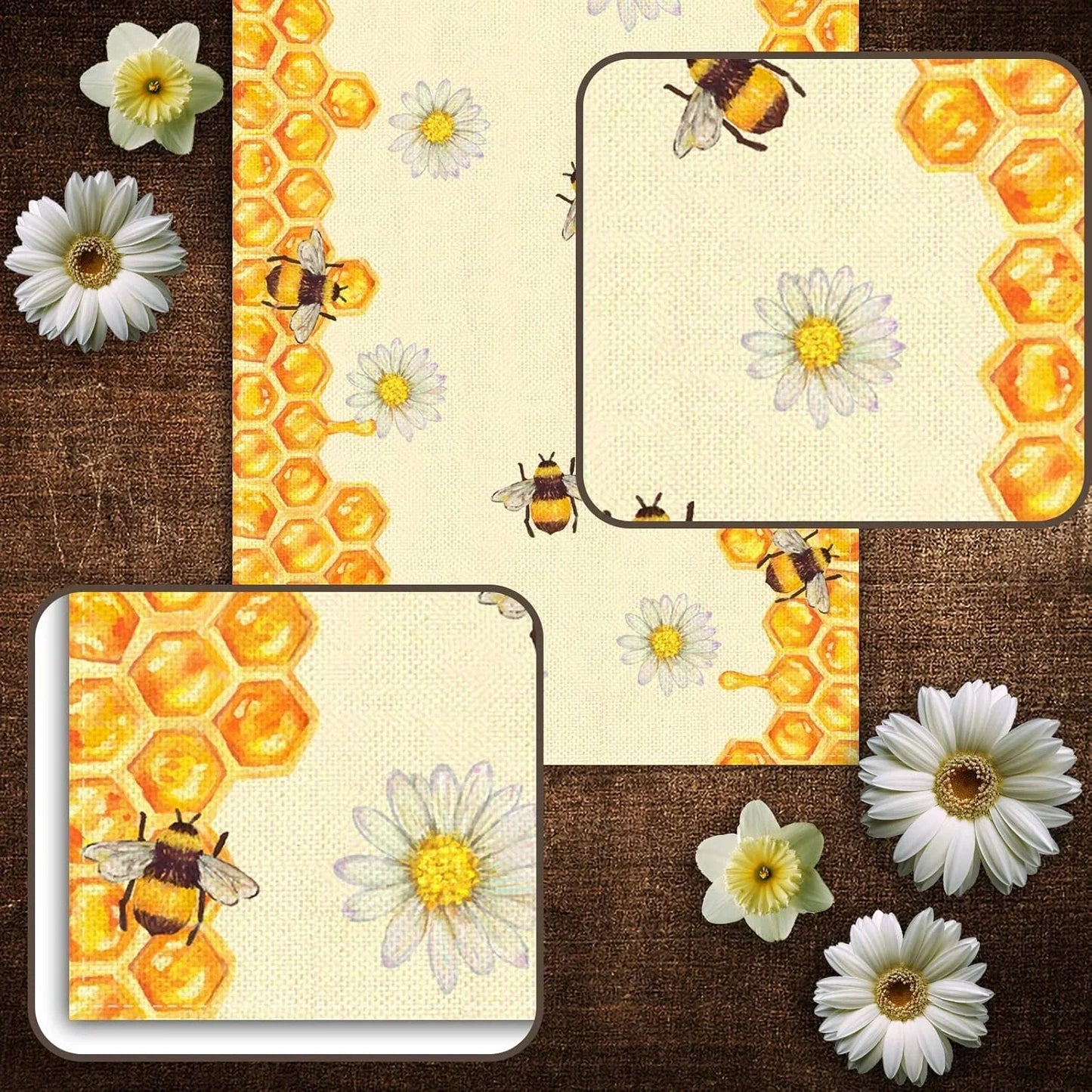Linen Bee Daisy Table Runner Rustic Home Farmhouse Table Cover Boy Girl Bithday Party Indoor Outdoor Decoration Home Kitchen Dining Room Decor (13" X 72")