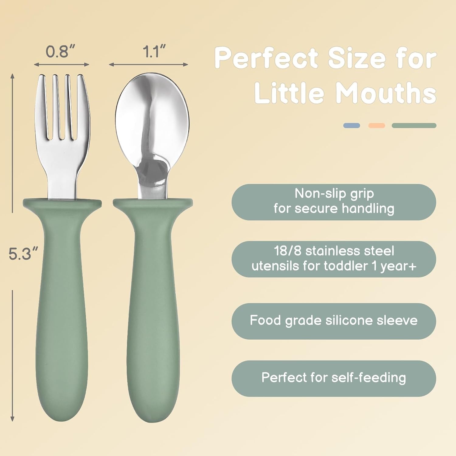 Toddler Utensils, 6 Pack Kids Silverware Set with Silicone Handle, 18/8 Stainless Steel Children Safe Forks and Spoons, Dishwasher Safe