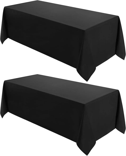 2 Pack 90*132Inch Rectangle Tablecloth Polyester Table Cloth，Stain Resistant and Wrinkle Polyester Dining Table Cover for Kitchen Dinning Party Wedding Rectangular Tabletop Decoration(Black)