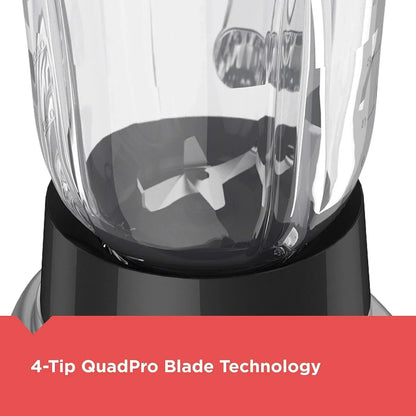 4-Tip QuadPro Blade Technology in a clear blender jar with black base