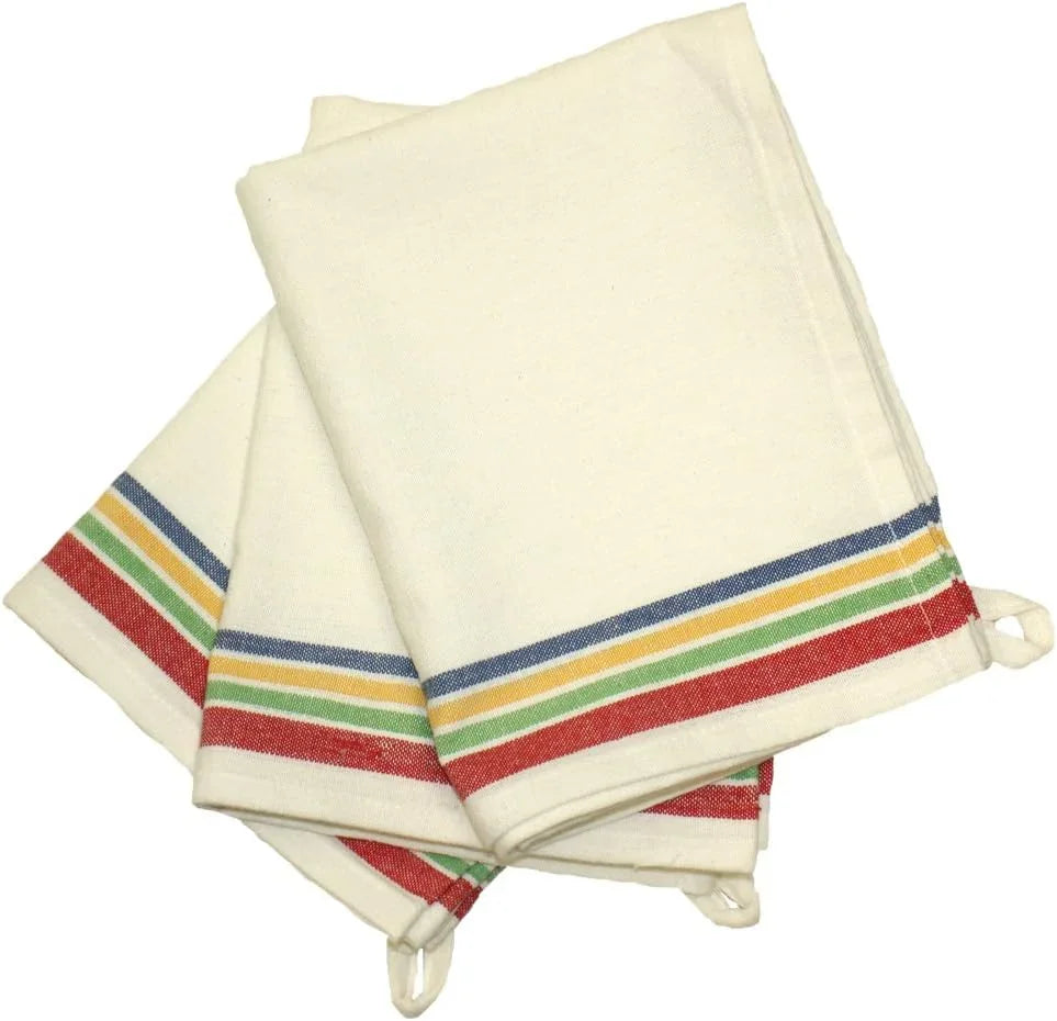 18-Inch by 28-Inch Package of 3 Vintage Dish Towels,Cotton, Multi Striped, Multistripe