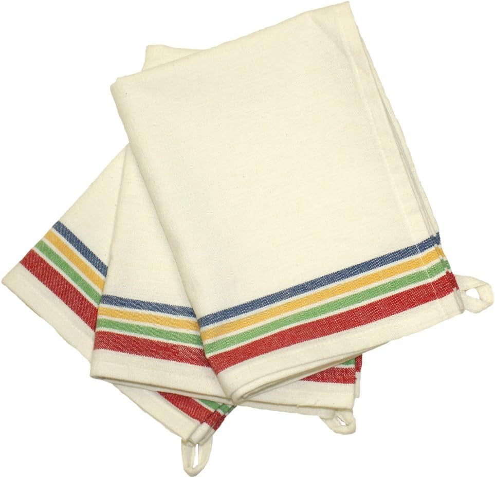 18-Inch by 28-Inch Package of 3 Vintage Dish Towels,Cotton, Multi Striped, Multistripe