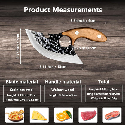 Chef Kitchen Knife,Hand Forged High Carbon Steel Cooking Cutting Knife, Non Stick Blade with Wooden Handle & Sheath,Japanese Style for Home Camping BBQ (Ideal Gift for Men Women)