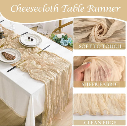12 Pack Champagne Cheesecloth Table Runner 35X120 Inches, Easter Spring Cheese Cloth Table Runner 10FT Boho Sheer Gauze Runner for Bridal Shower Wedding Baby Shower Party Decor