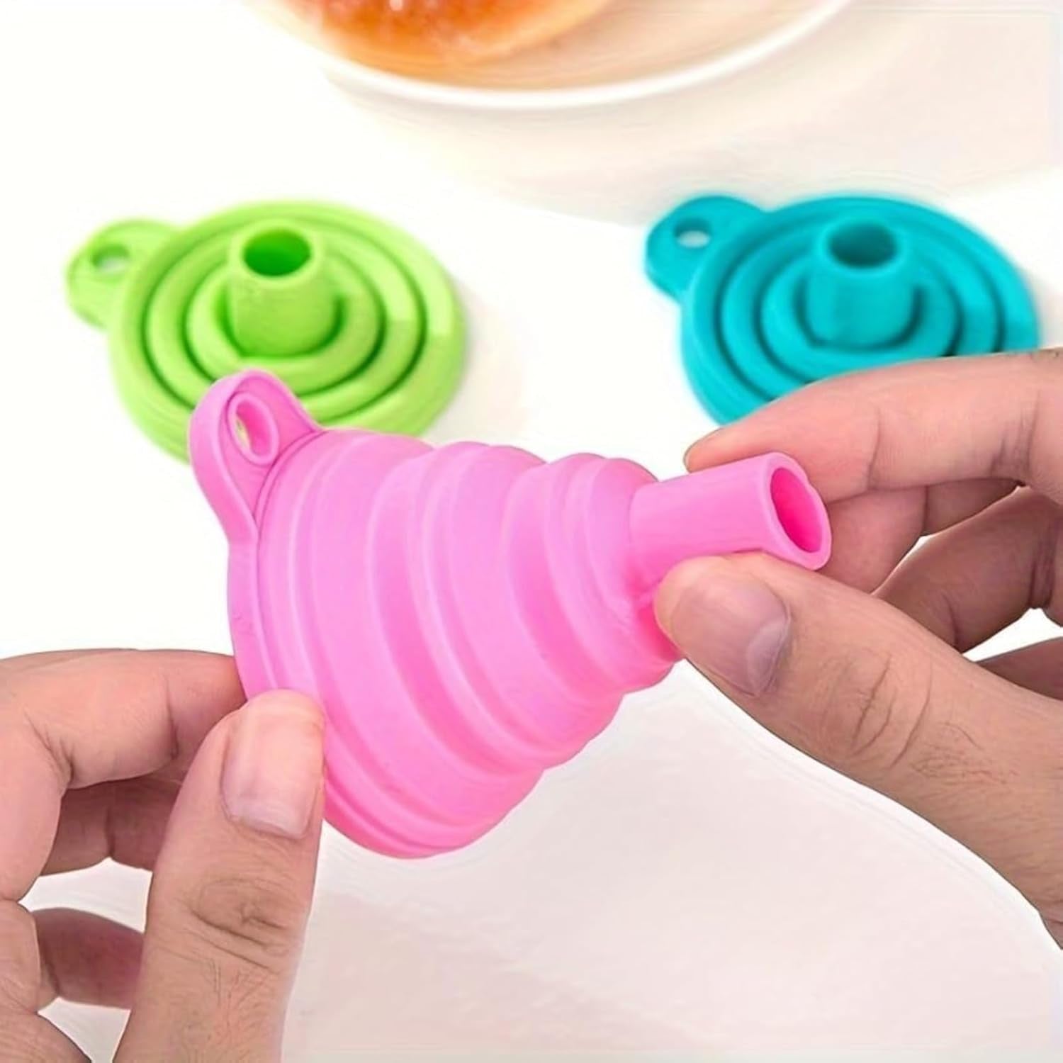 Kitchen Funnel Set 4 Pack, Small and Large, Kitchen Gadgets Accessories Foldable Silicone Collapsible Funnels for Filling Water Bottle Liquid Transfer Food Grade