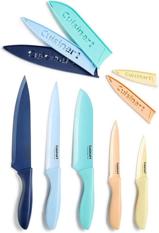 C55-10PCERM Ceramic Coated Knife Set with Blade Guard Sheaths (10- Piece Set) in Dark Pastels