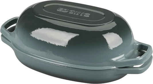 Enameled Cast Iron Oval Dutch Oven Pot with Lid, Dutch Oven for Sourdough Bread Baking, Bread Oven, Bread Dutch Oven, Oval Bread Pan, 5Qt, Slateblue
