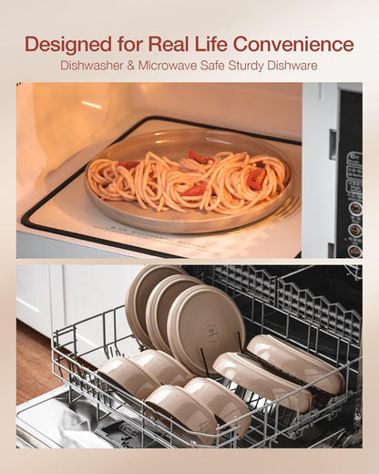 Milkyway Dinnerware Sets, 24 Piece Dish Set, Plates and Bowls Sets for 8, Cinnamon Brown