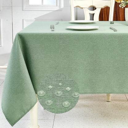 Textured Linen Table Cloth for Rectangle Tables - Sage Green Tablecloths Rectangular Waterproof Wrinkle Free Wipeable Dining Table Cover for Spring Easter Decor Wedding Birthday, 52 X 70 Inch