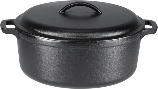 Pre-Seasoned Cast Iron Dutch Oven Pot with Lid and Dual Handles, Oven Safe, Heavy-Duty, 7-Quart, Round, Black