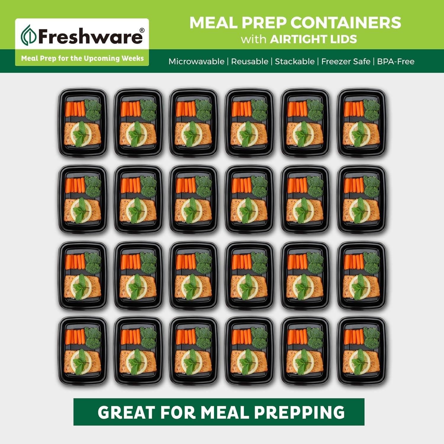 Meal Prep Containers [50 Pack] 1 Compartment with Lids, Food Storage Containers, Bento Box, BPA Free, Stackable, Microwave/Dishwasher/Freezer Safe (24 Oz)