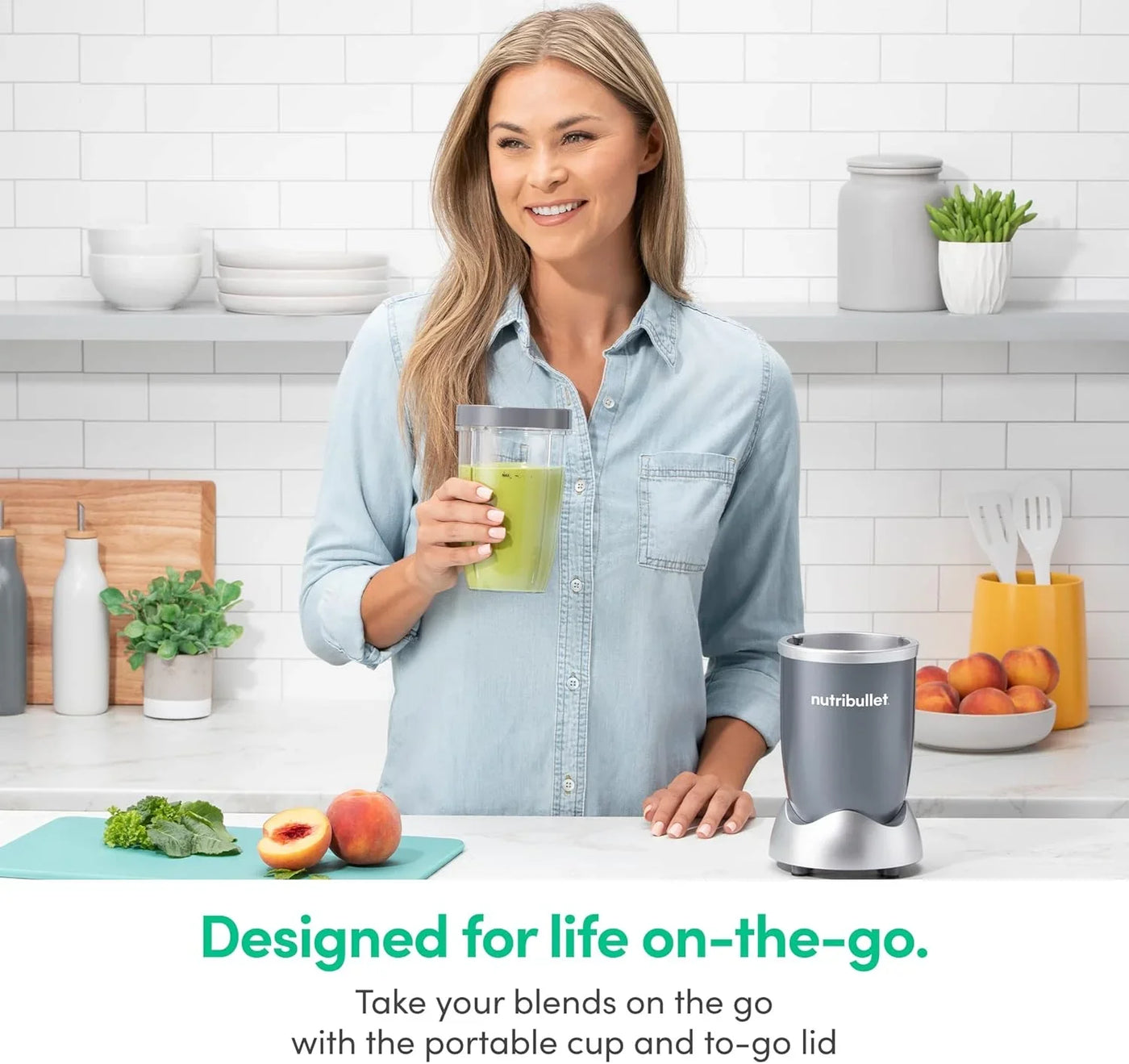 Personal Blender, Shakes, Smoothies, Food Prep, and Frozen Blending, 24 Ounces, 600 Watt, Gray, NBR-0601WM