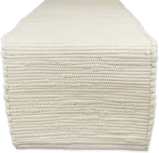 Handmade Chindi Tabletop, Reversible and Machine Washable, Table Runner, 14X72, Natural