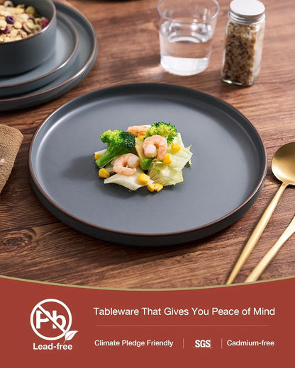 Nebula Ridge Stoneware Dinnerware Sets, Plates and Bowls Sets for 4, 12 Pieces Dishes Set, Microwave and Dishwasher Safe Kitchen Plates, Charcoal