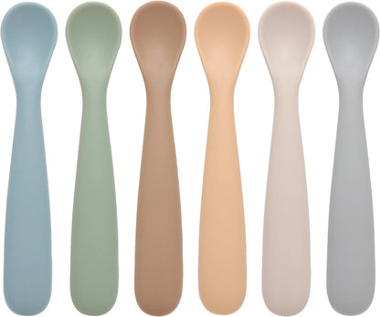 Baby Spoons, 6 Pack First Stage Silicone Feeding Spoons, Soft Tip Feeding Baby Utensils, Baby Led Weaning Supplies Training Spoons, Dishwasher and Boil Safe