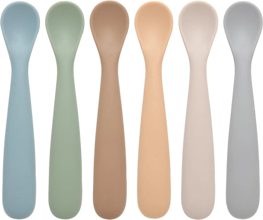 Baby Spoons, 6 Pack First Stage Silicone Feeding Spoons, Soft Tip Feeding Baby Utensils, Baby Led Weaning Supplies Training Spoons, Dishwasher and Boil Safe