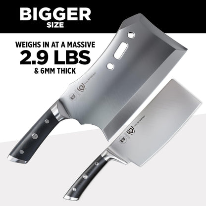 Obliterator Meat Cleaver Knife 9 Inch - Wood Stand & Sheath - 3Lbs 6Mm Thick Butcher Knife - 7CR17MOV Carbon Steel - Gladiator Series R - Heavy Duty Chopping Knife - G10 Handle Chef'S Knife