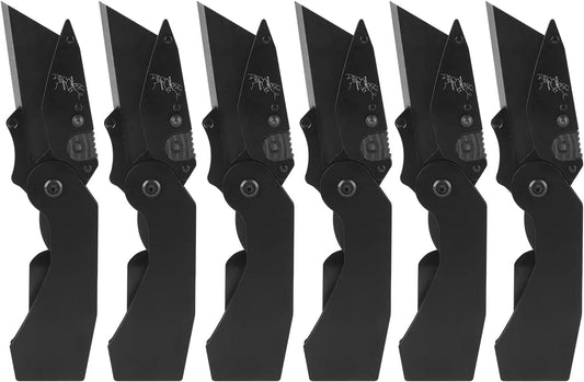 6-Pack Folding Utility Knife, Quick-Change Box Cutter with Razor Blades & Belt Clip, Portable Construction Tool for DIY, Outdoor & Warehouse Use, Black